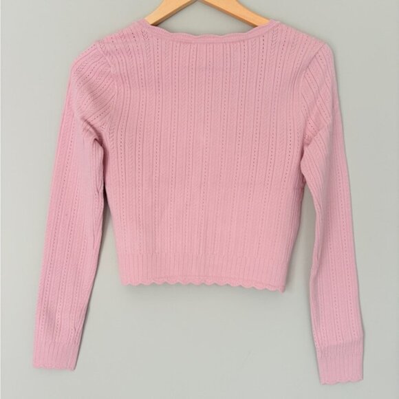 NWT LoveShackFancy Martti Stretch Pointelle Cardigan Fawn Pink | S - Picture 10 of 10